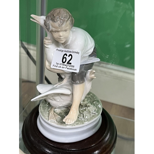 62 - ROYAL COPENHAGEN BOY WITH SWANS CODE 2139 APPROX 20.5CM TALL