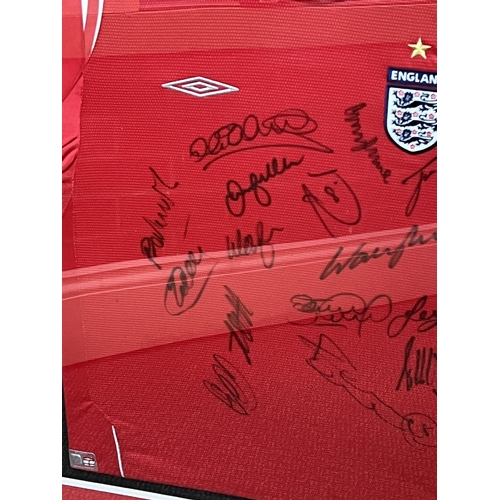 9 - SIGNED 1990'S ENGLAND SHIRT SIGNED BY 14 PLAYERS WITH C.O.A MEASURES 85CM WIDE 99CM TALL