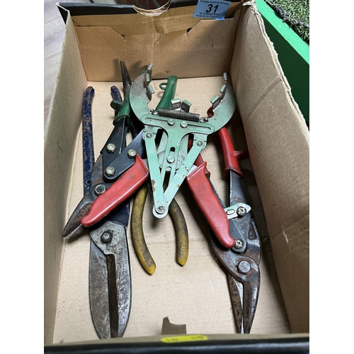 31 - BOX OF ASSORTED SNIPPERS, PLIERS ETC VARIOUS BRANDS