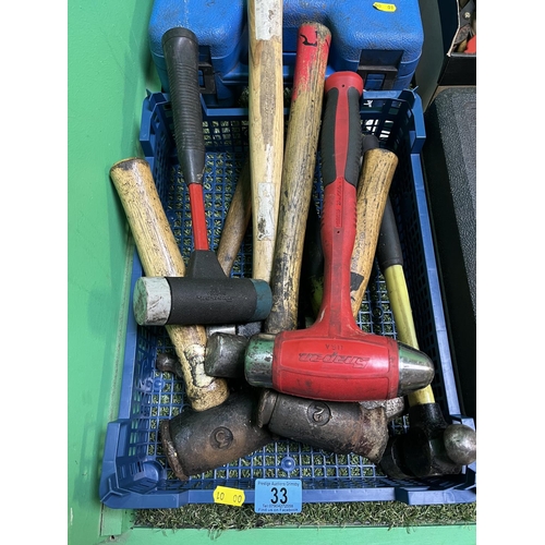 33 - BOX OF PANEL BEATING HAMMERS INCLUDING SNAP ON