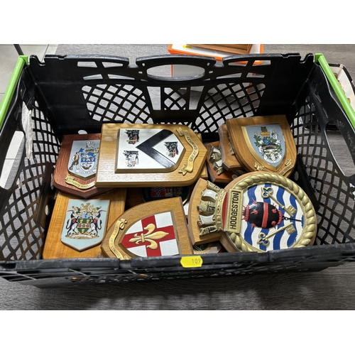 109 - CRATE OF TOWN COUNCIL PLAQUES & OTHERS