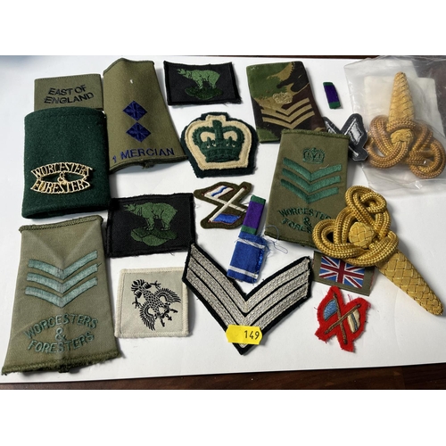 149 - SMALL COLLECTION OF MILITARY PATCHES ETC