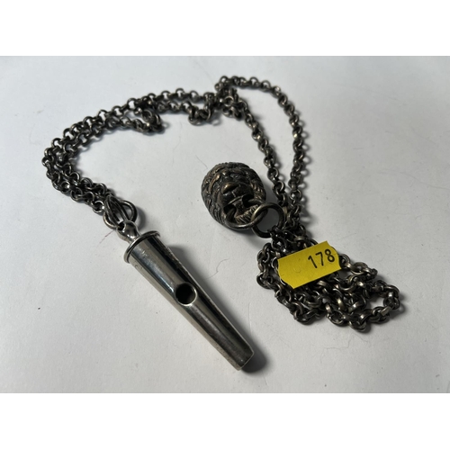 178 - ACME WHISTLE ON A CHAIN WITH LION HEAD