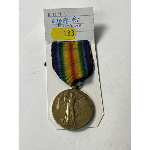 183 - WORLD WAR 1 MEDAL 67668 P.T.E E HOPKINS K.O.Y.L.E