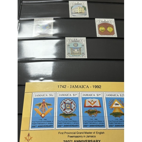 27 - FOLDER OF MASONIC STAMPS & POSTCARDS ETC