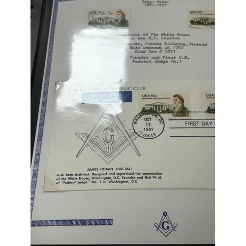 27 - FOLDER OF MASONIC STAMPS & POSTCARDS ETC