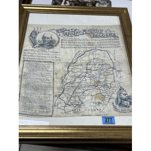 277 - FRAMED MUSIC & MAP ON CLOTH THE ABSENT MINDED BEGGER