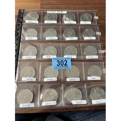 302 - PAGE OF 20 X 50P COINS COLLECTABLE SEE PICTURES FOR DATES