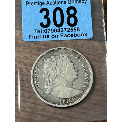 308 - SILVER 1/2 CROWN 1816