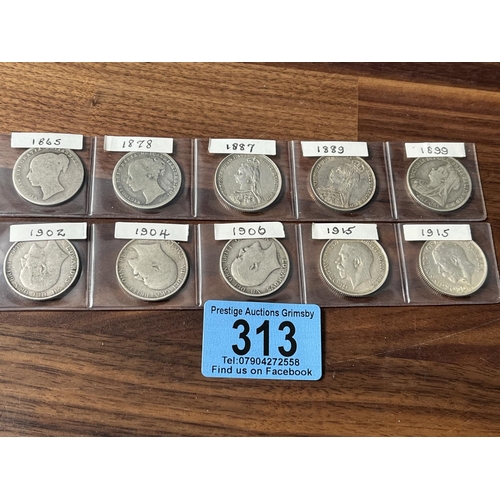 313 - 10 X SILVER SHILLINGS