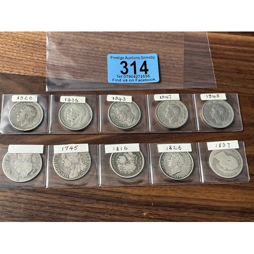 314 - 10 X SILVER SHILLINGS