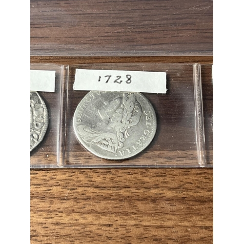 316 - 5 X EARLY SILVER SIXPENCES 1587, 1728, 1757, 1767, 1820