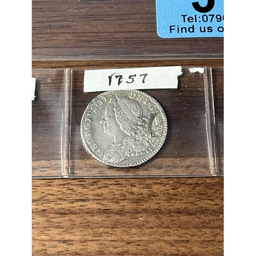 316 - 5 X EARLY SILVER SIXPENCES 1587, 1728, 1757, 1767, 1820