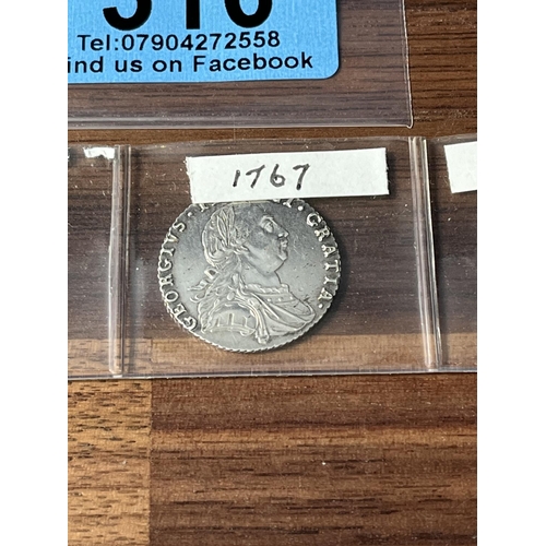 316 - 5 X EARLY SILVER SIXPENCES 1587, 1728, 1757, 1767, 1820