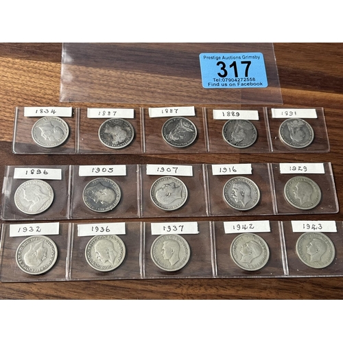 317 - 15 X SILVER SIXPENCES DATES AS SEEN IN PICTURES