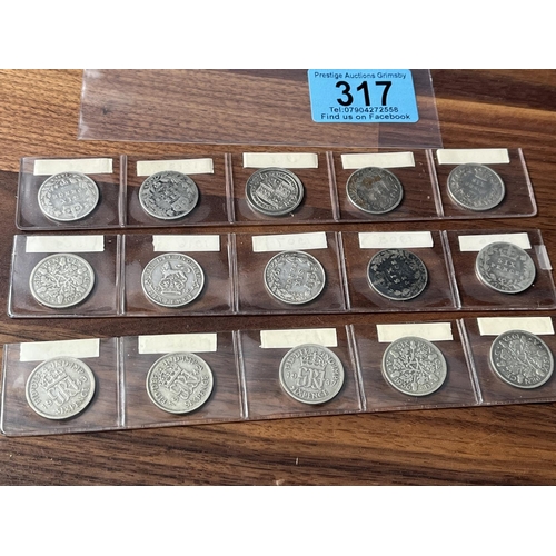 317 - 15 X SILVER SIXPENCES DATES AS SEEN IN PICTURES