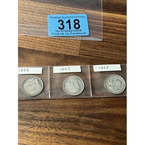 318 - 5 X SILVER 4P PIECES