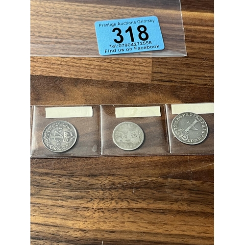 318 - 5 X SILVER 4P PIECES