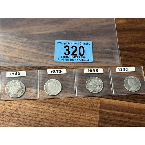 320 - 4 EARLY SILVER 3 PENNY PIECES