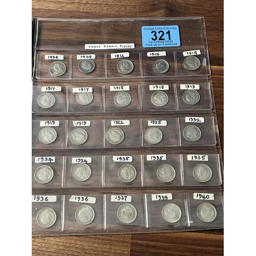 321 - 25 SILVER 3 PENNY PIECES DATES AS SEEN IN PICTURES