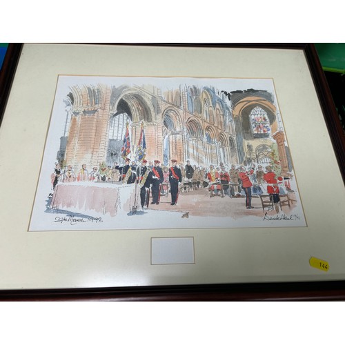 144 - DEREK ABEL PRINT 2913/92 MILITARY FRAMED 56CM WIDE X 45CM HIGH INCLUDING FRAME