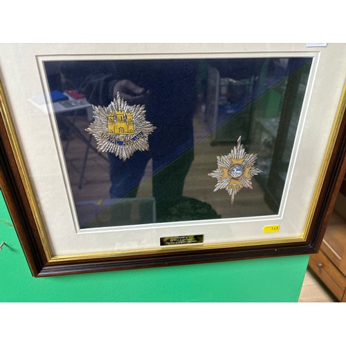 145 - 2 FRAMED ROYAL ANGLICAN PATCHES PRESENTED BY THE W.O'S & SERGEANTS MESS EAST OF ENGLAND REGIMENT 44C... 