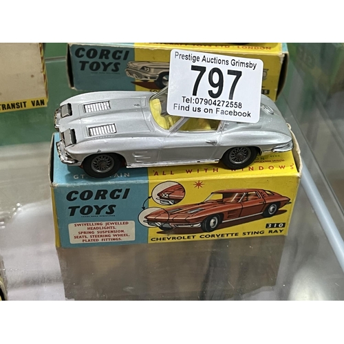 797 - BOXED CORGI TOYS 310 CHEVORLET COURVETTE STINGRAY