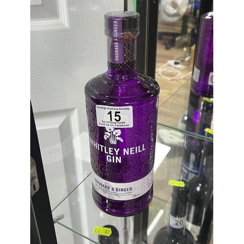 15 - BOTTLE OF WHITLEY NEAL GIN RHUBARB & GINGER 70CL