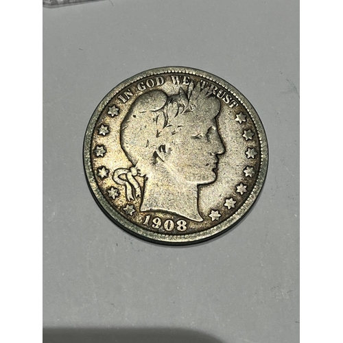 174 - 1908 U.S.A SILVER BARBER 1/2 DOLLAR