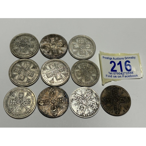 216 - 10 X SILVER FLORINS SOME NICE GRADES 111G