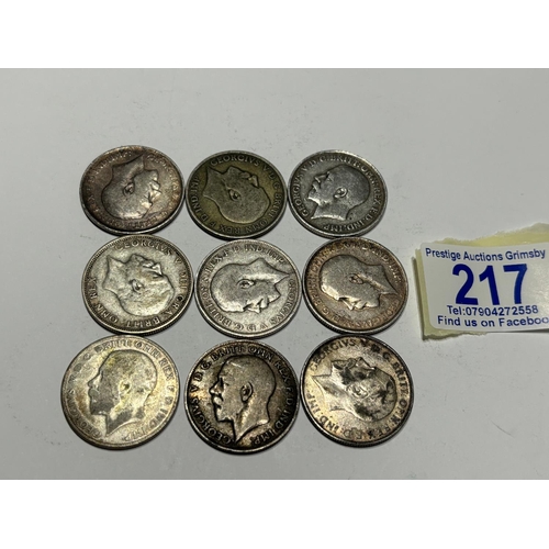 217 - 9 X SILVER FLORINS SOME NICE GRADES 100G