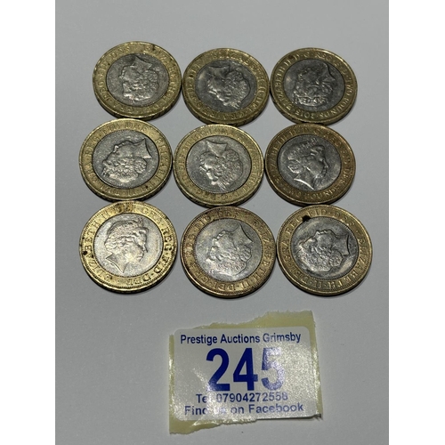 245 - 9X COLLECTIBLE PICTURE FACE £2 COINS