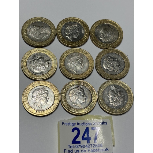 247 - 9X COLLECTIBLE PICTURE FACE £2 COINS