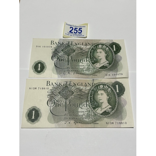 255 - 2 NICE CONDITION LIGHTLY CREASED EARLY £1 NOTES