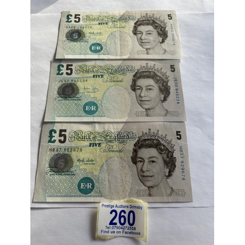 260 - 3 LOWTHER £5 NOTES