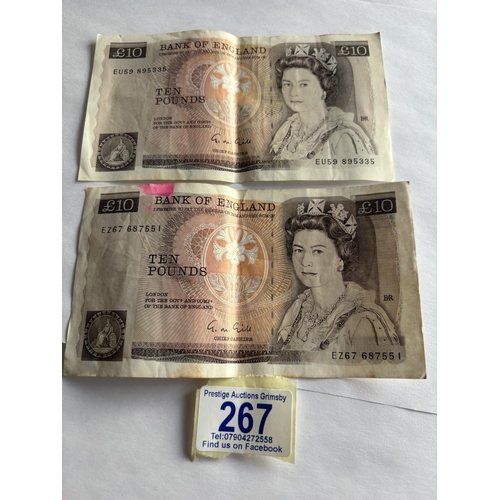 267 - 2 GILL £10 NOTES COLLECTION FILLERS