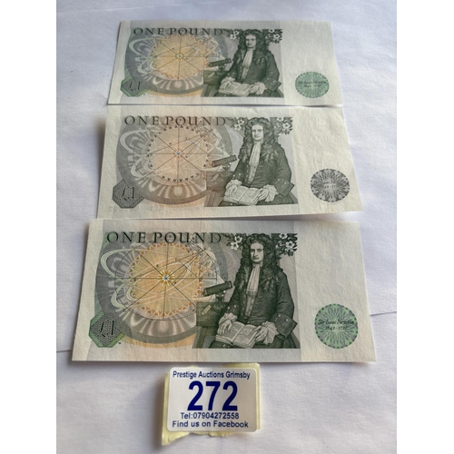 272 - 3 EXCELLENT CONDITION £1 NOTES