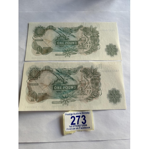 273 - 2 EXCELLENT CONDITION OLD £1 NOTES