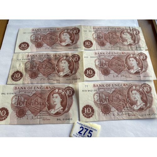 275 - 6 10 SHILLING NOTES COLLECTION FILLERS