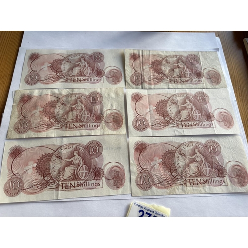 275 - 6 10 SHILLING NOTES COLLECTION FILLERS