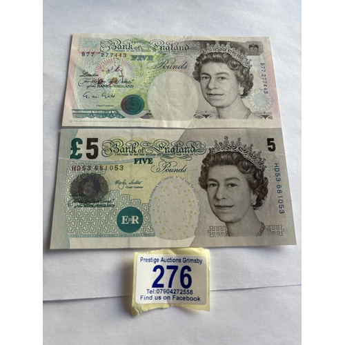 276 - 2 EXCELLENT CONDITION £5 NOTES