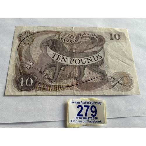 279 - OLD EARLY £10 NOTE IN COLLECTABLE CONDITION