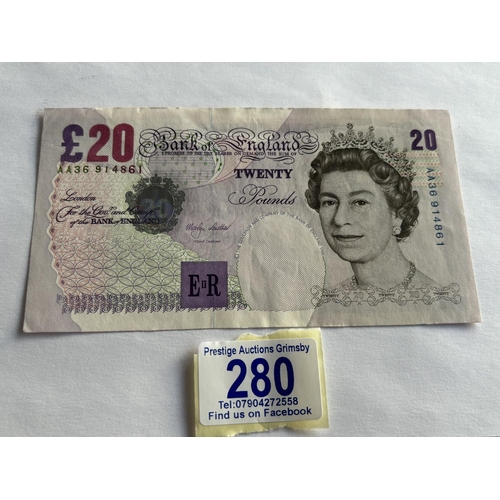 280 - COLLECTABLE PAPER £20 NOTE AA CODE SERIAL