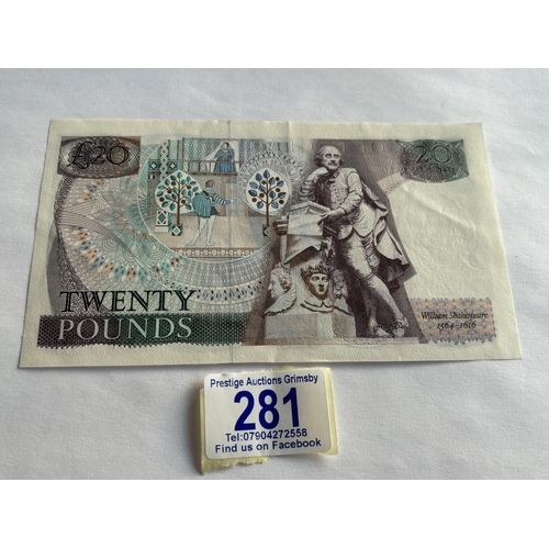 281 - VERY GOOD CONDITION £20 NOTE