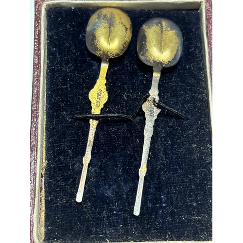 301 - SILVER ANNOINTING SPOONS IN AN OLD CASE