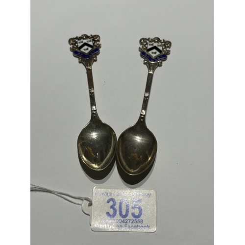 305 - 2 GRIMSBY CREST STERLING SILVER SPOONS 36G