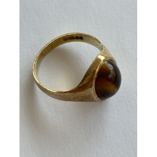 38 - 9CT GOLD TIGERS EYE RING SIZE J  2.44G