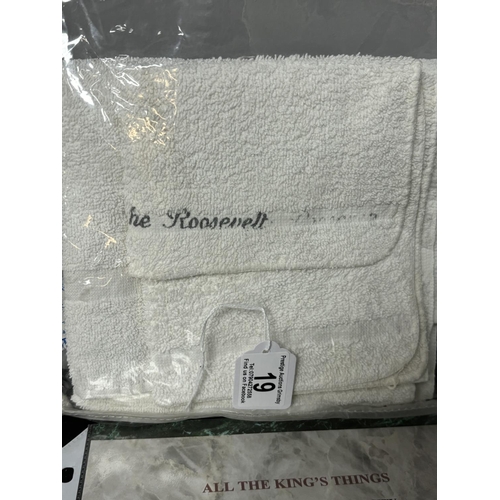 19 - ELVIS PRESLEY USED AFTER CONCERT TOWELS FROM THE ROOSEVELT HOTEL, CIRCA 1976. WHEN ELVIS WAS NOT GIV... 