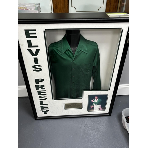 99 - ELVIS PRESLEY'S GREEN STAGE SHIRT, THIS GREEN SATIN SHIRT WAS A FAVOURITE OF ELVIS PRESLEY'S TO WEAR... 