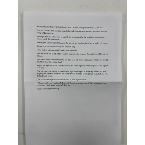 94 - 1966 WORLD CUP FINAL PROGRAMME ENGLAND V'S GERMANY